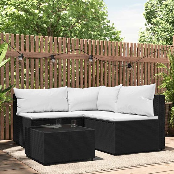 vidaXL Garten-Ecksofa mit Kissen Schwarz Poly Rattan