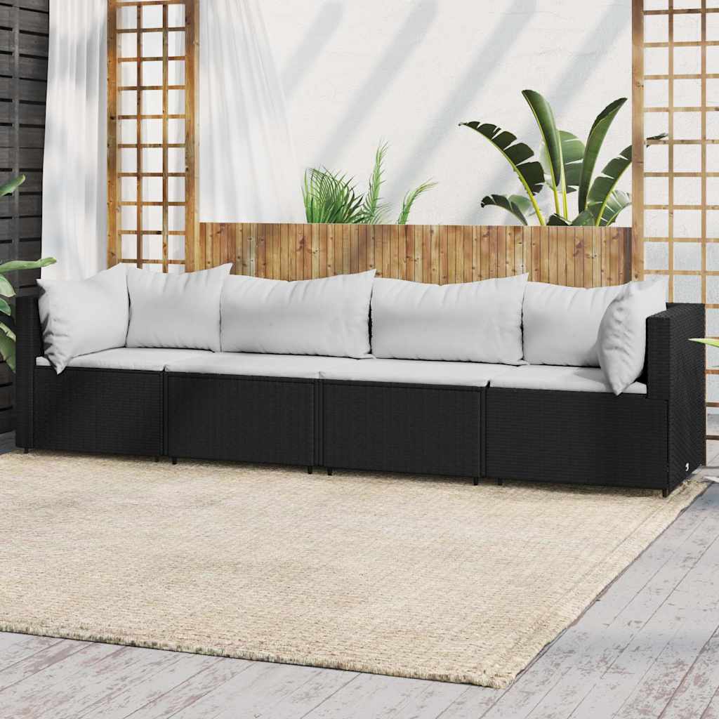 vidaXL Garten-Ecksofas mit Kissen 2 Stk. Schwarz Poly Rattan