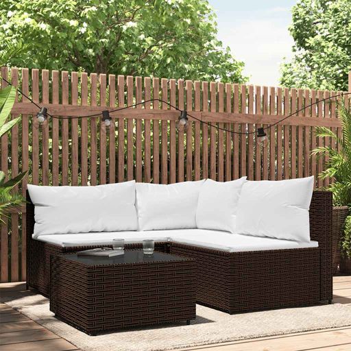 vidaXL Garten-Ecksofa mit Kissen Schwarz Poly Rattan