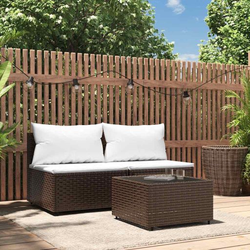 vidaXL Garten-Mittelsofa mit Kissen Schwarz Poly Rattan