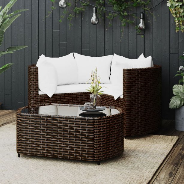 vidaXL 4-tlg. Garten-Lounge-Set mit Kissen Schwarz Poly Rattan