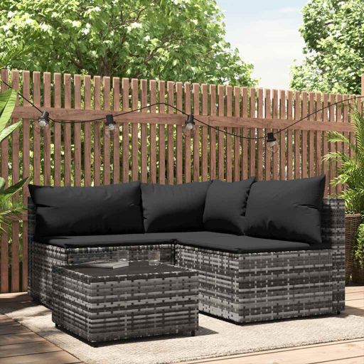 vidaXL Garten-Ecksofa mit Kissen Schwarz Poly Rattan