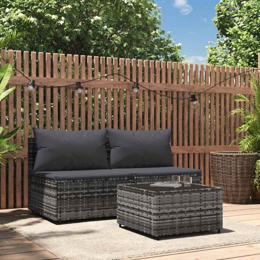 vidaXL Garten-Mittelsofa mit Kissen Schwarz Poly Rattan