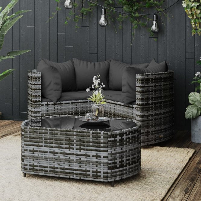 vidaXL 4-tlg. Garten-Lounge-Set mit Kissen Schwarz Poly Rattan