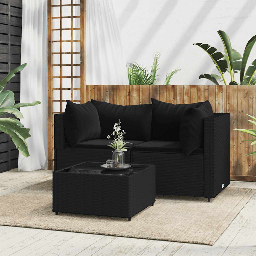 vidaXL Garten-Ecksofas mit Kissen 2 Stk. Schwarz Poly Rattan