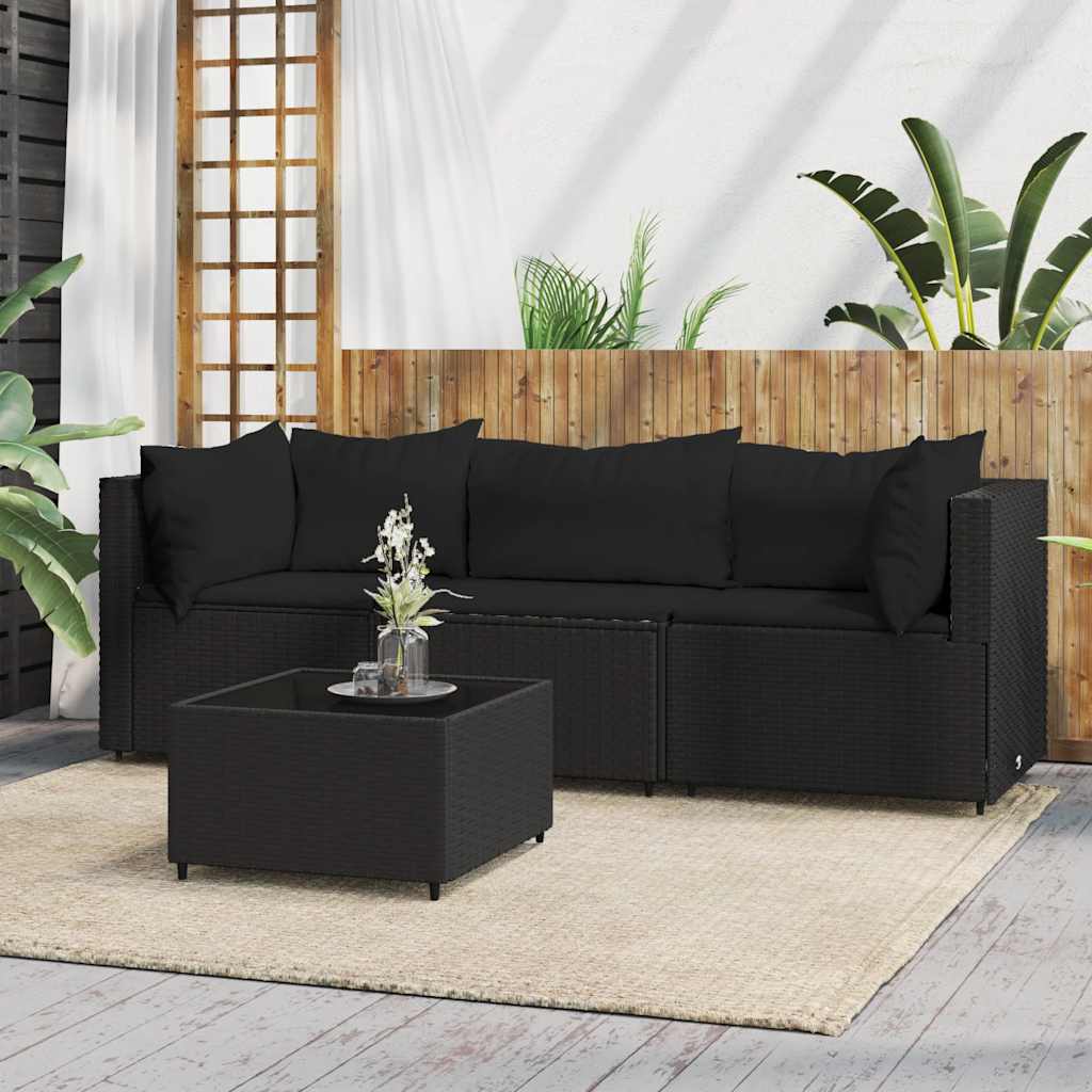 vidaXL Garten-Ecksofas mit Kissen 2 Stk. Schwarz Poly Rattan