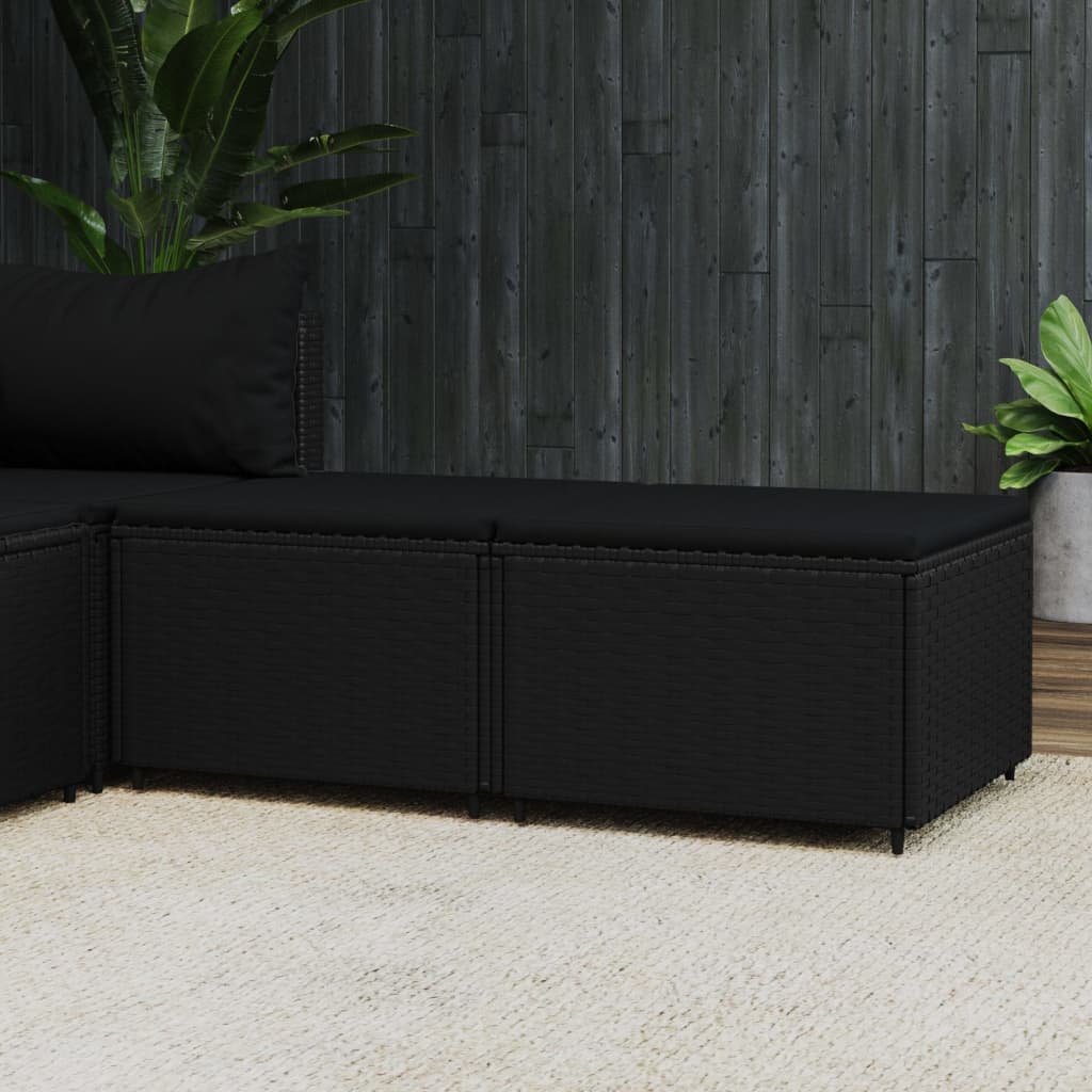 vidaXL Gartenhocker mit Kissen Schwarz Poly Rattan