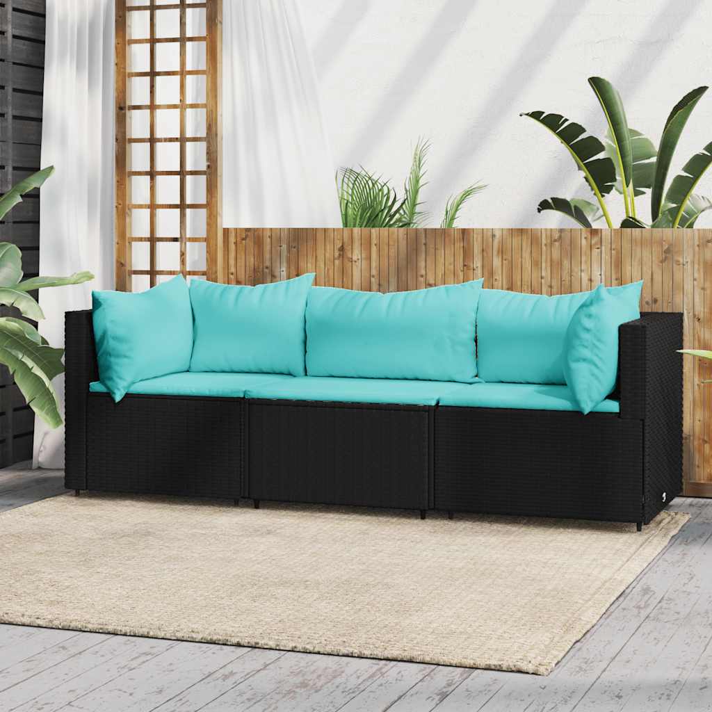 vidaXL Garten-Ecksofas mit Kissen 2 Stk. Schwarz Poly Rattan