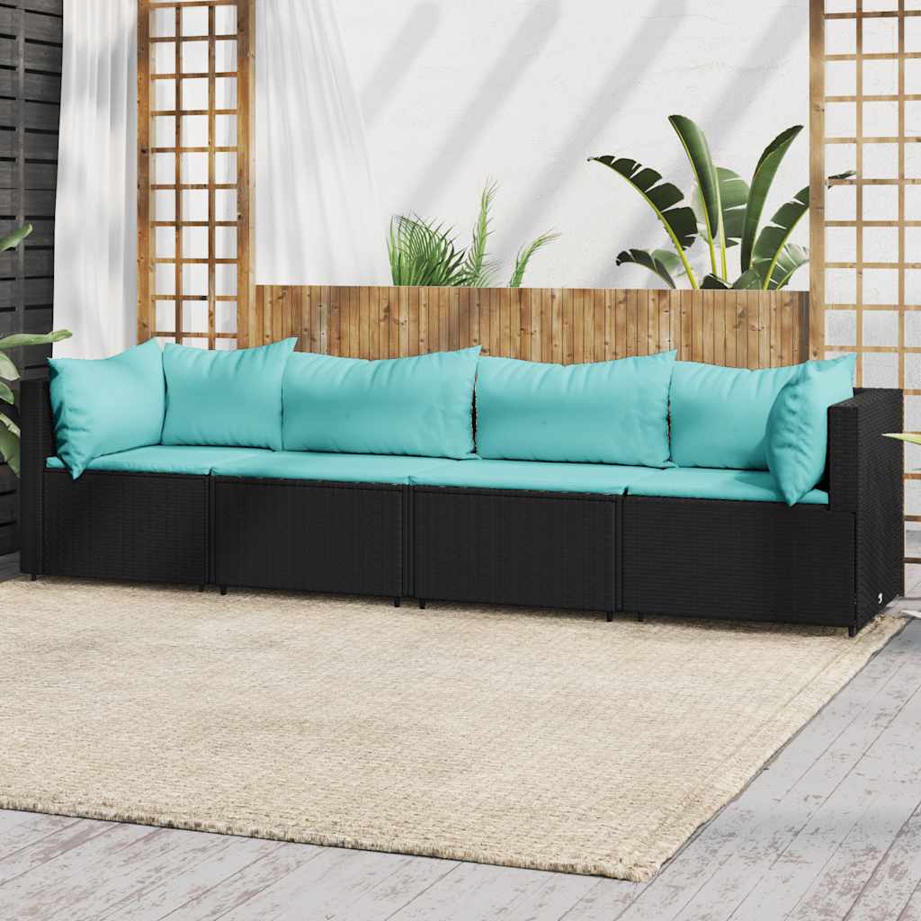 vidaXL Garten-Ecksofas mit Kissen 2 Stk. Schwarz Poly Rattan