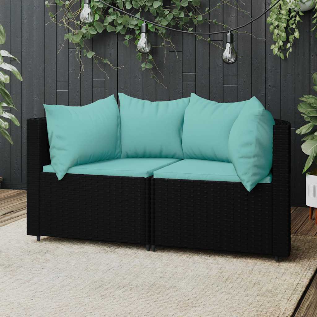 vidaXL Garten-Ecksofas mit Kissen 2 Stk. Schwarz Poly Rattan