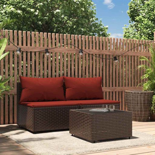 vidaXL Garten-Mittelsofa mit Kissen Schwarz Poly Rattan