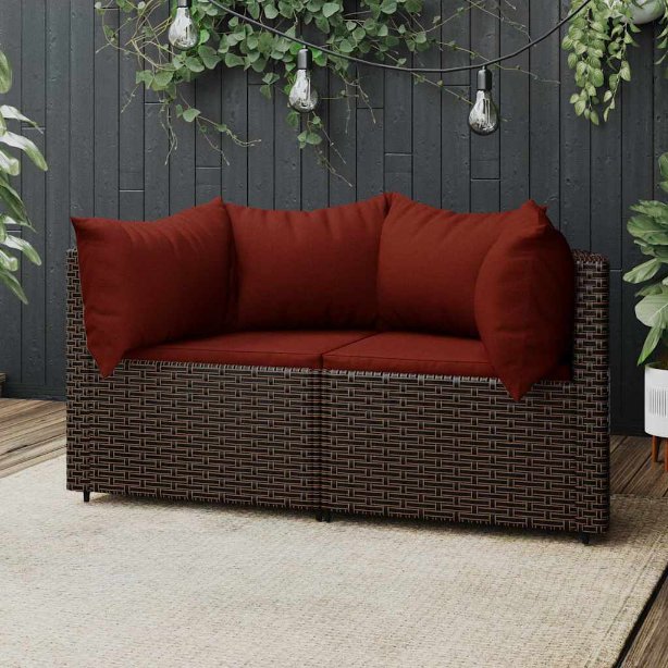 vidaXL Garten-Ecksofas mit Kissen 2 Stk. Schwarz Poly Rattan