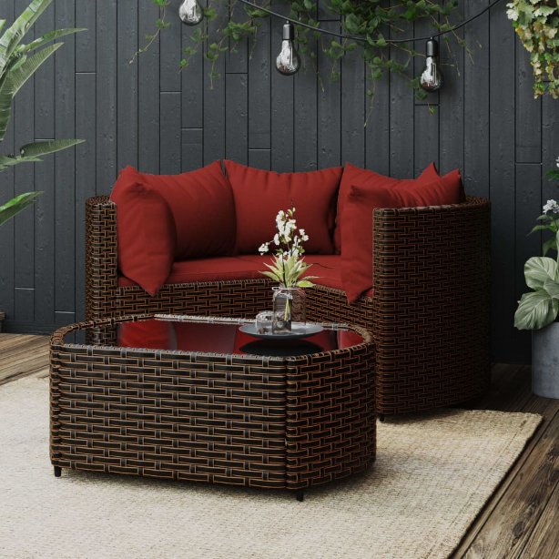 vidaXL 4-tlg. Garten-Lounge-Set mit Kissen Schwarz Poly Rattan