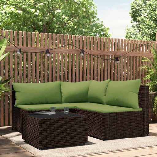 vidaXL Garten-Ecksofa mit Kissen Schwarz Poly Rattan