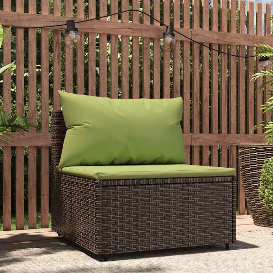 vidaXL Garten-Mittelsofa mit Kissen Schwarz Poly Rattan