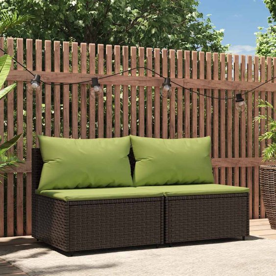 vidaXL Garten-Mittelsofa mit Kissen Schwarz Poly Rattan
