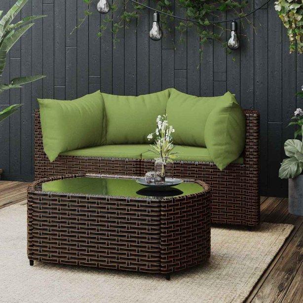 vidaXL Garten-Ecksofas mit Kissen 2 Stk. Schwarz Poly Rattan