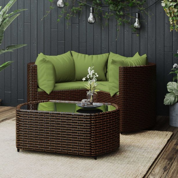 vidaXL 4-tlg. Garten-Lounge-Set mit Kissen Schwarz Poly Rattan