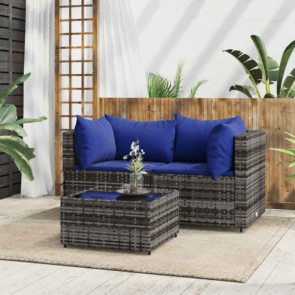 vidaXL Garten-Ecksofas mit Kissen 2 Stk. Schwarz Poly Rattan
