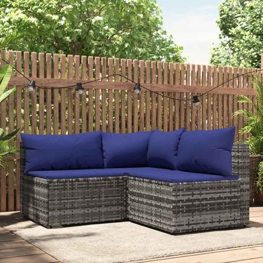 vidaXL Garten-Ecksofa mit Kissen Schwarz Poly Rattan