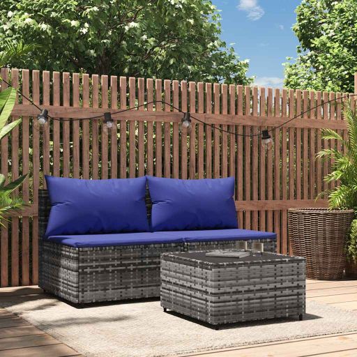 vidaXL Garten-Mittelsofa mit Kissen Schwarz Poly Rattan