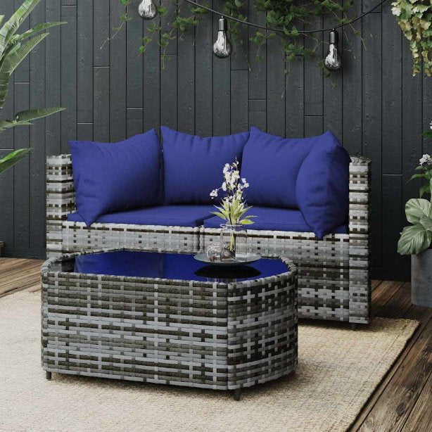 vidaXL Garten-Ecksofas mit Kissen 2 Stk. Schwarz Poly Rattan