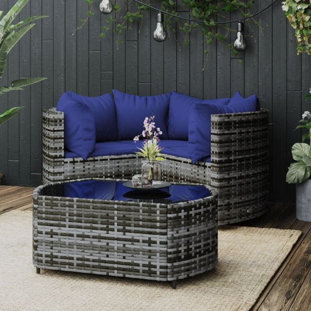 vidaXL 4-tlg. Garten-Lounge-Set mit Kissen Schwarz Poly Rattan