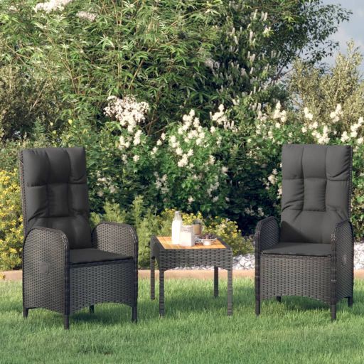 vidaXL 3-tlg. Garten-Lounge-Set mit Kissen Grau Poly Rattan