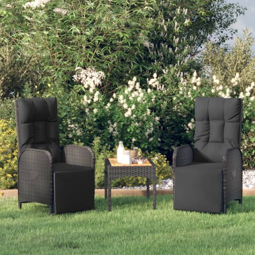 vidaXL Garten-Relaxstühle 2 Stk. mit Tisch Grau Poly Rattan