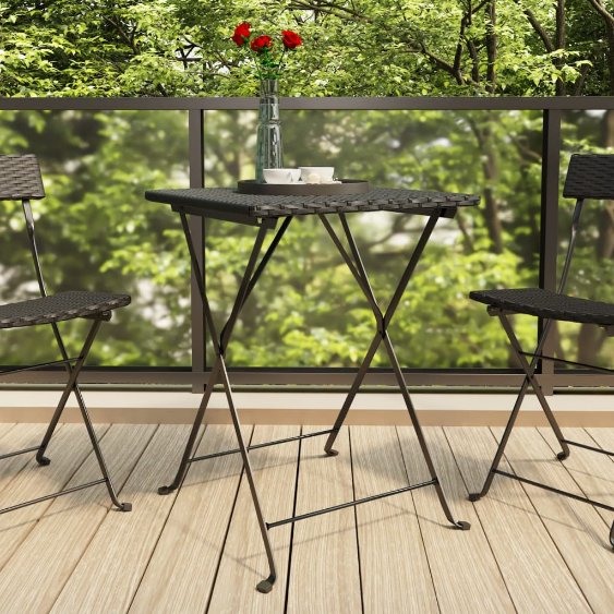 vidaXL Bistrotisch Klappbar Schwarz 55x54x71 cm Poly Rattan