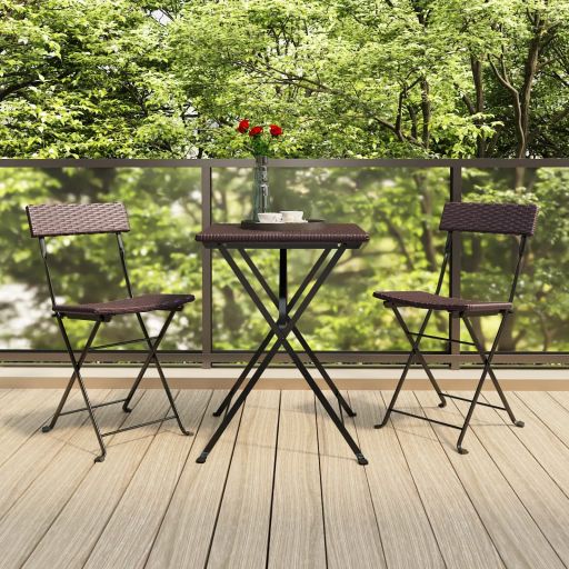 vidaXL 3-tlg. Bistro-Set Klappbar Schwarz Poly Rattan