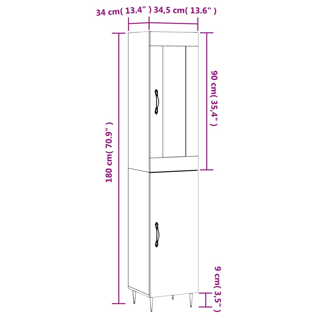 vidaXL Highboard Betongrau 34,5x34x180 cm Holzwerkstoff