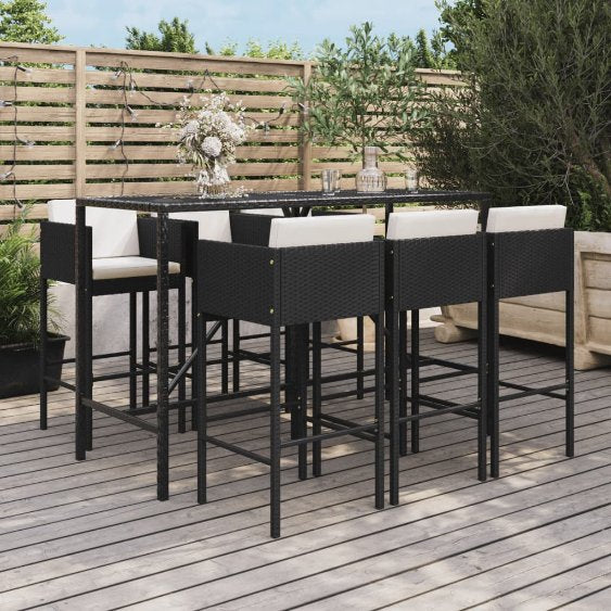 vidaXL 7-tlg. Gartenbar-Set mit Kissen Braun Poly Rattan