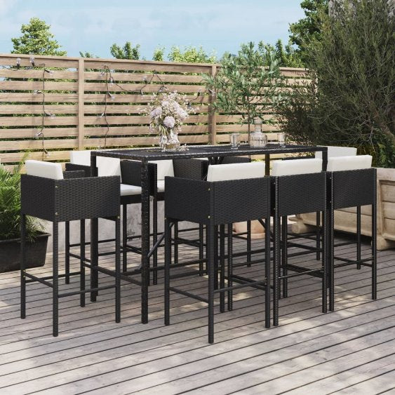 vidaXL 7-tlg. Gartenbar-Set mit Kissen Braun Poly Rattan