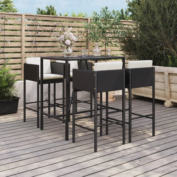 vidaXL 5-tlg. Gartenbar-Set mit Kissen Braun Poly Rattan