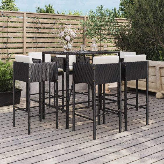 vidaXL 5-tlg. Gartenbar-Set mit Kissen Braun Poly Rattan