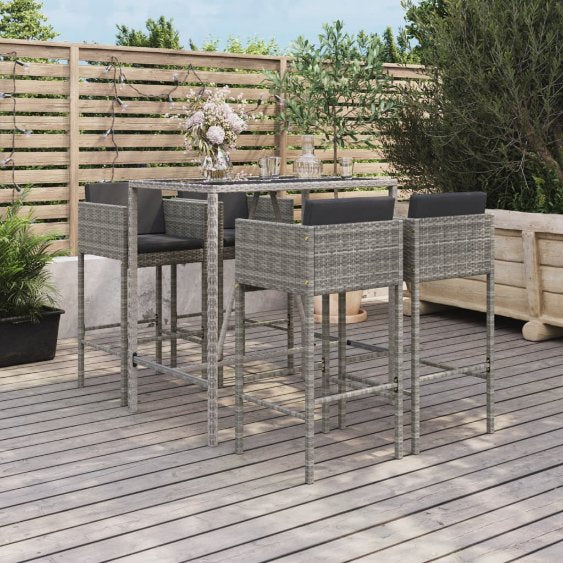 vidaXL 5-tlg. Gartenbar-Set mit Kissen Braun Poly Rattan