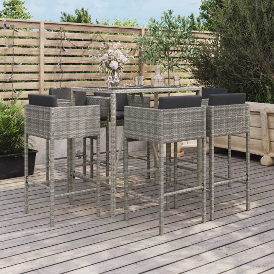 vidaXL 5-tlg. Gartenbar-Set mit Kissen Braun Poly Rattan