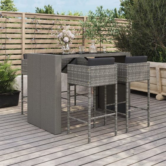 vidaXL 5-tlg. Gartenbar-Set mit Kissen Braun Poly Rattan