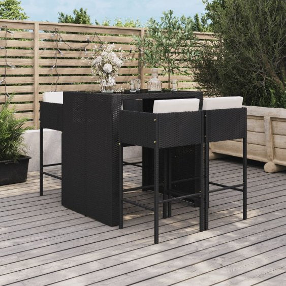 vidaXL 5-tlg. Gartenbar-Set mit Kissen Braun Poly Rattan