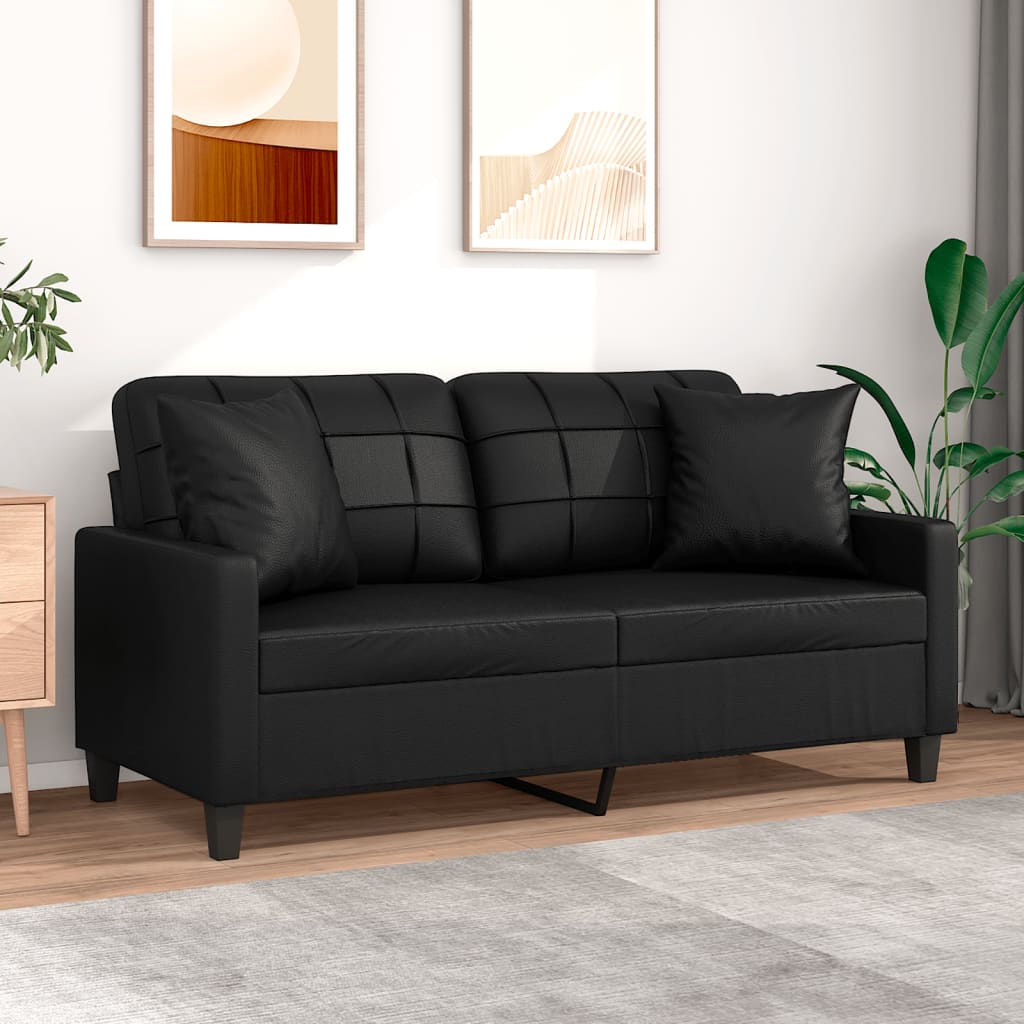 vidaXL 2-Sitzer-Sofa mit Zierkissen Schwarz 120 cm Kunstleder