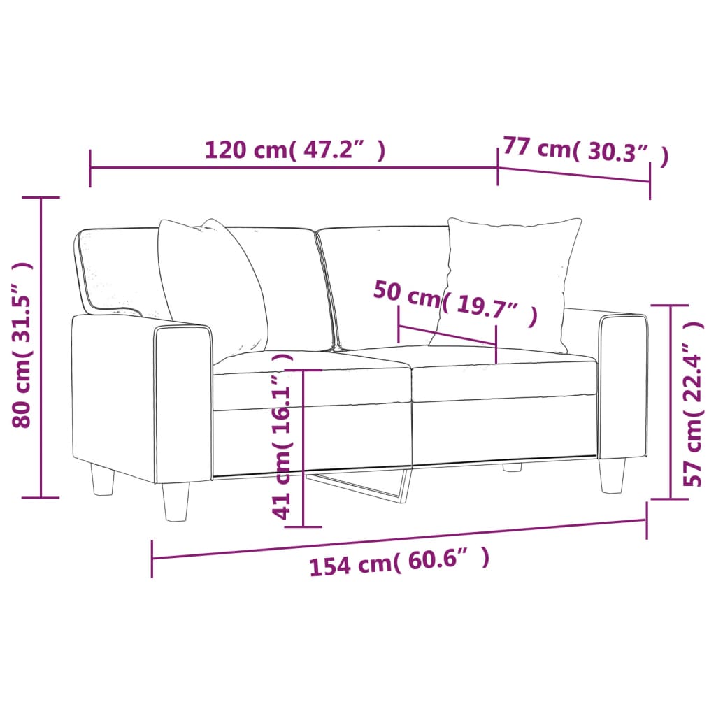 vidaXL 2-Sitzer-Sofa mit Zierkissen Schwarz 120 cm Kunstleder