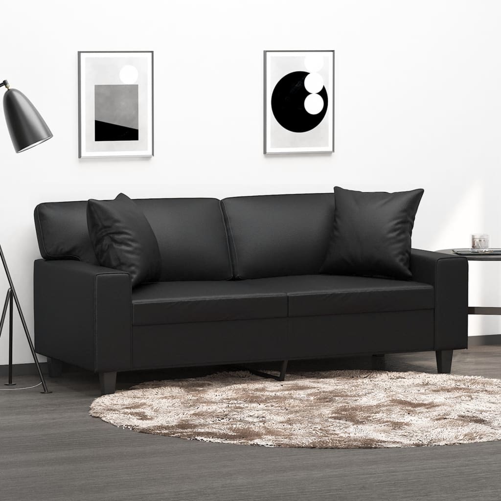 vidaXL 2-Sitzer-Sofa mit Zierkissen Schwarz 120 cm Kunstleder