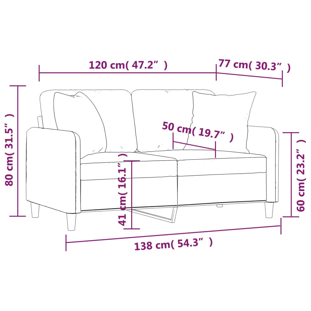 vidaXL 2-Sitzer-Sofa mit Zierkissen Hellgrau 120 cm Stoff