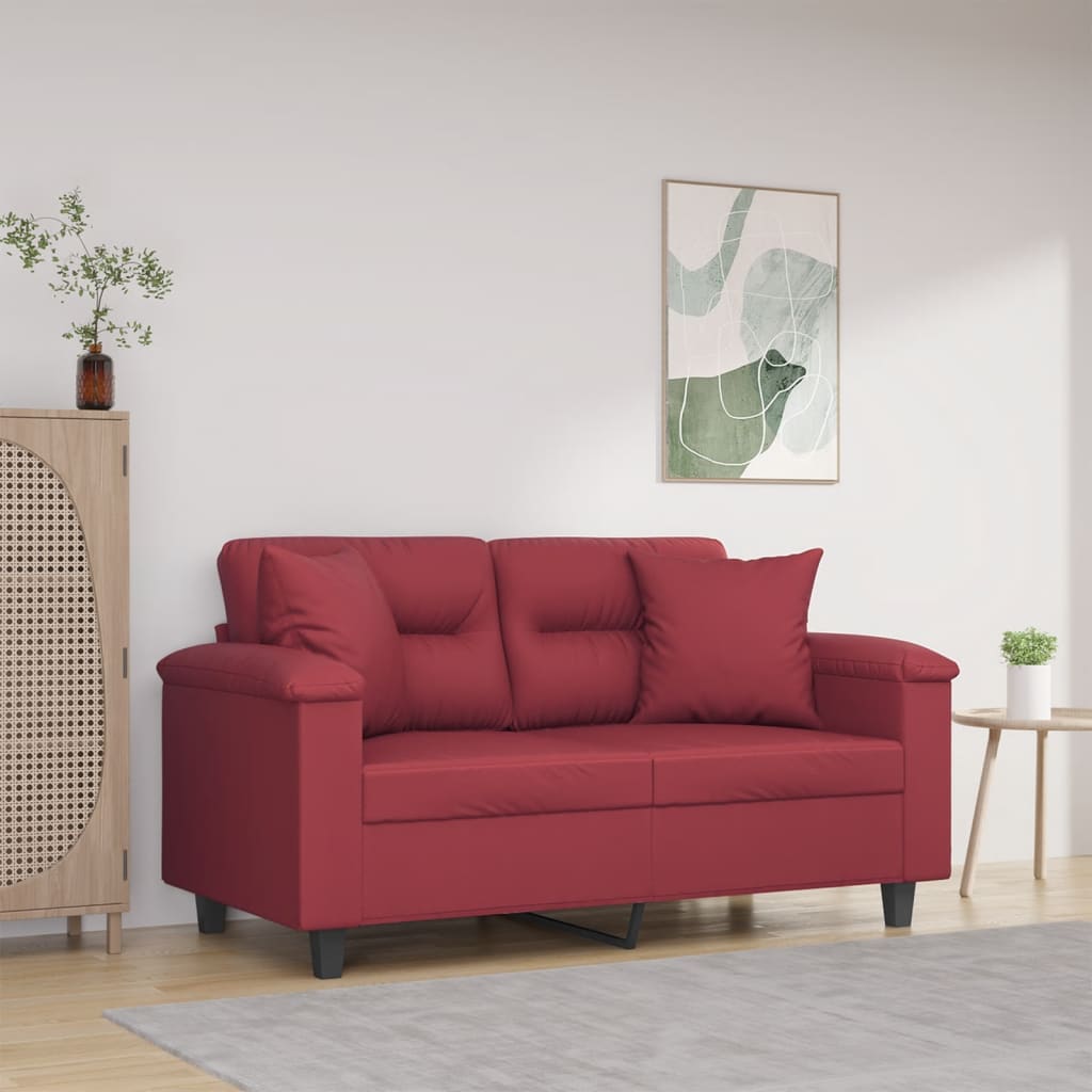 vidaXL 2-Sitzer-Sofa mit Zierkissen Schwarz 120 cm Kunstleder