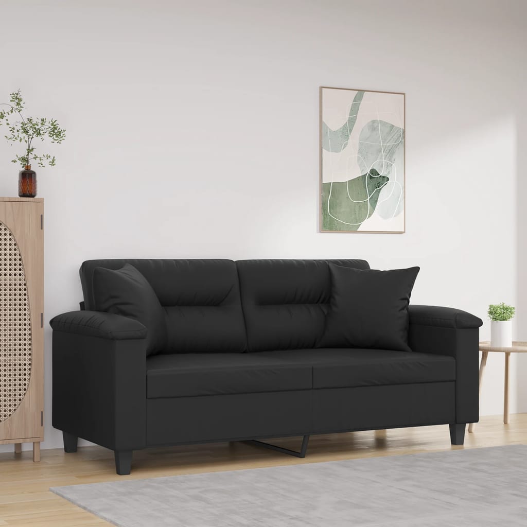 vidaXL 2-Sitzer-Sofa mit Zierkissen Schwarz 120 cm Kunstleder