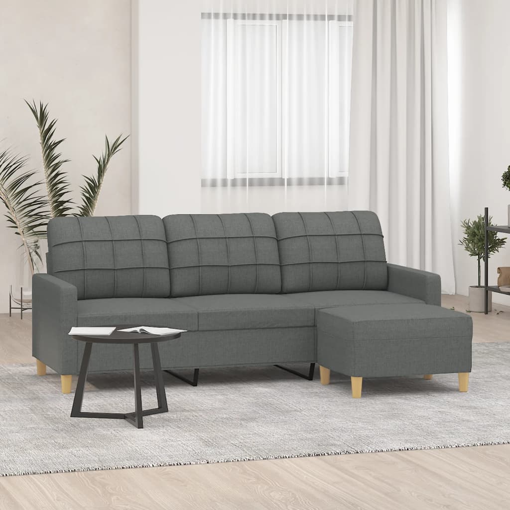 vidaXL 3-Sitzer-Sofa mit Hocker Hellgrau 180 cm Stoff