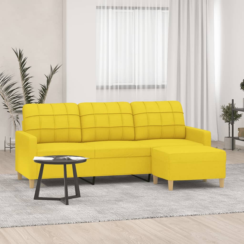 vidaXL 3-Sitzer-Sofa mit Hocker Hellgrau 180 cm Stoff