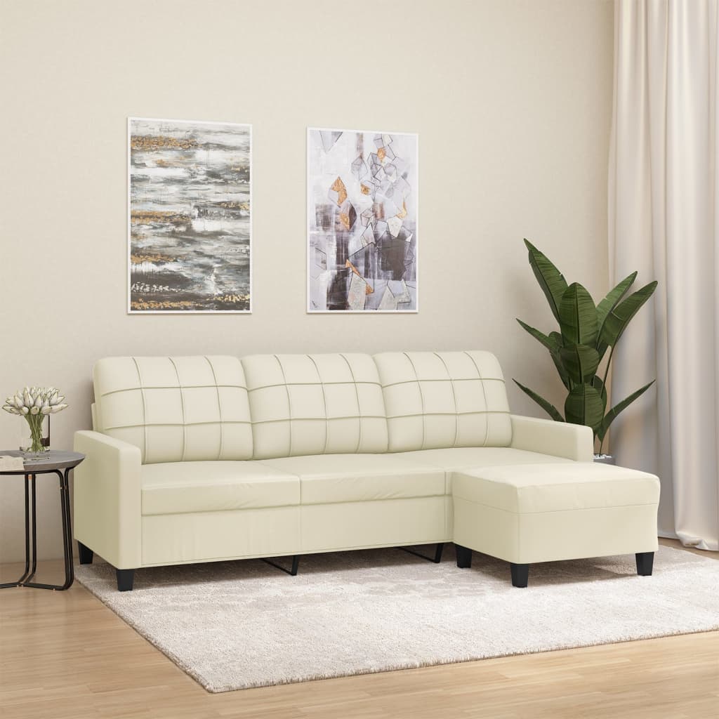 vidaXL 3-Sitzer-Sofa mit Hocker Schwarz 180 cm Kunstleder