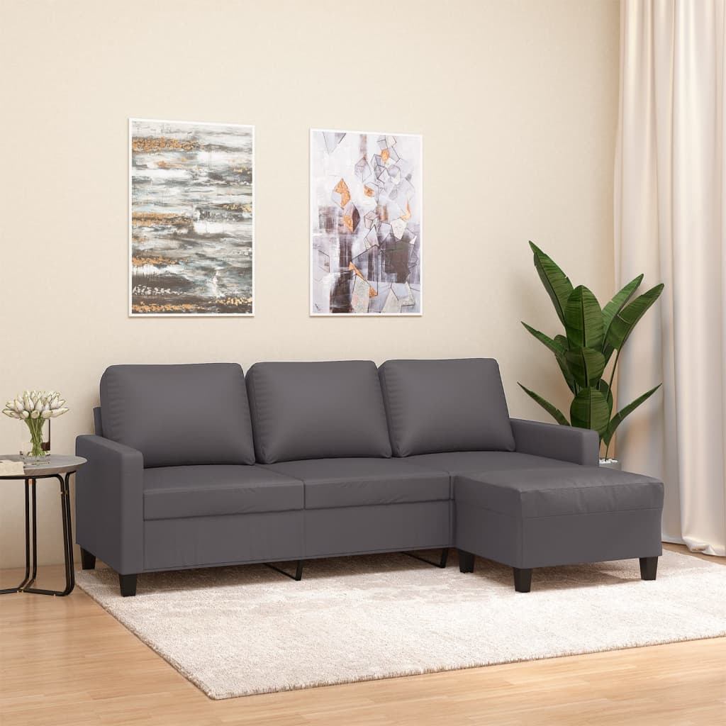 vidaXL 3-Sitzer-Sofa mit Hocker Schwarz 180 cm Kunstleder